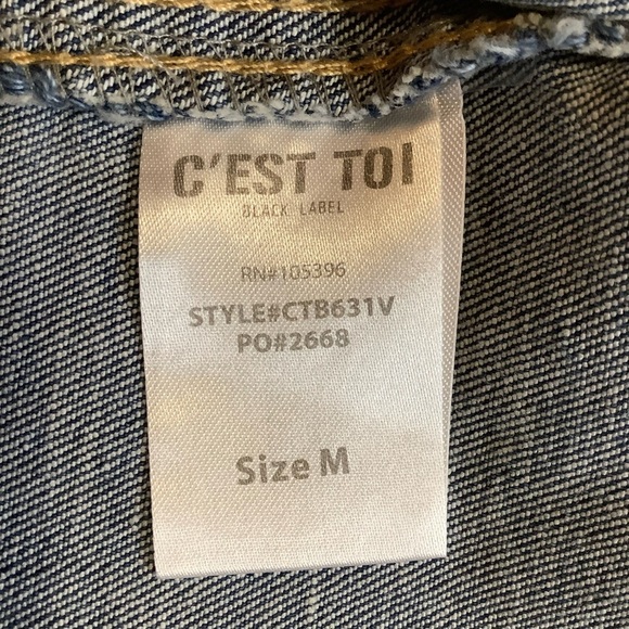 C'EST TOI Black Label Blue Distressed Denim Vest Size M - Picture 12 of 16